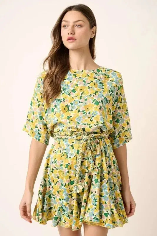 Mittoshop Floral Tie Waist Half Sleeve Mini Dress Women - Love Salve